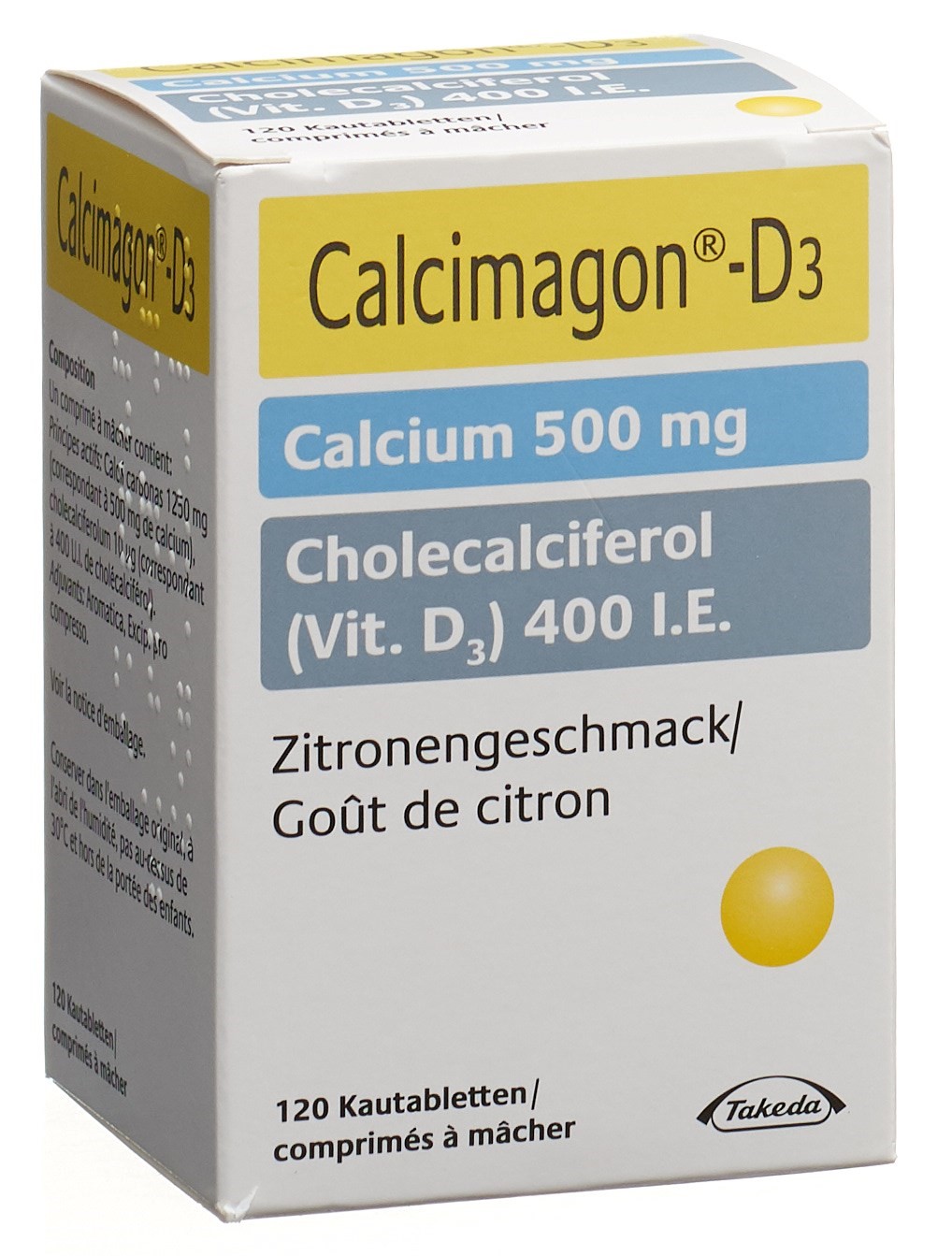 CALCIMAGON D3 Kautabl 500/400 Zitrone 120 Stk